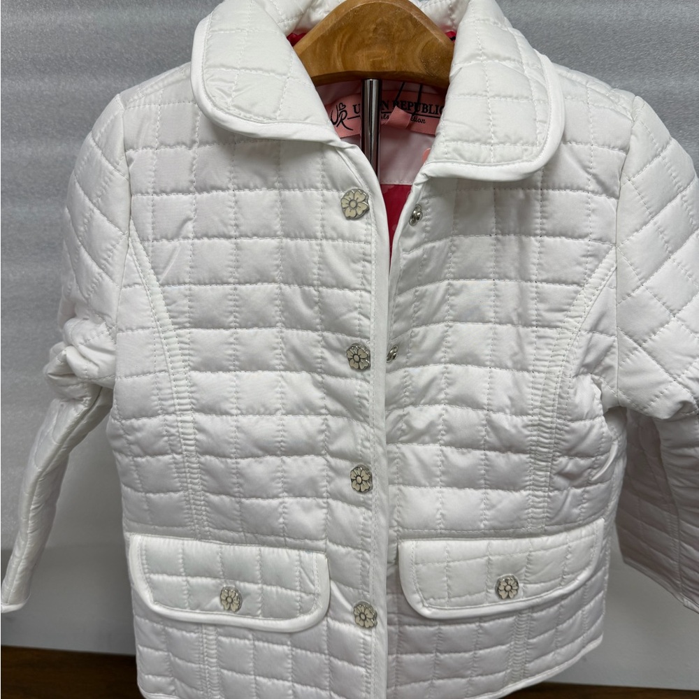 Urban Republic White Quilted Kids spring Jacket with Floral Buttons